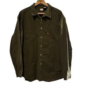 Vintage Levi's Men's Army Green Metal Button Canvas Shirt Size XXL Red Tab